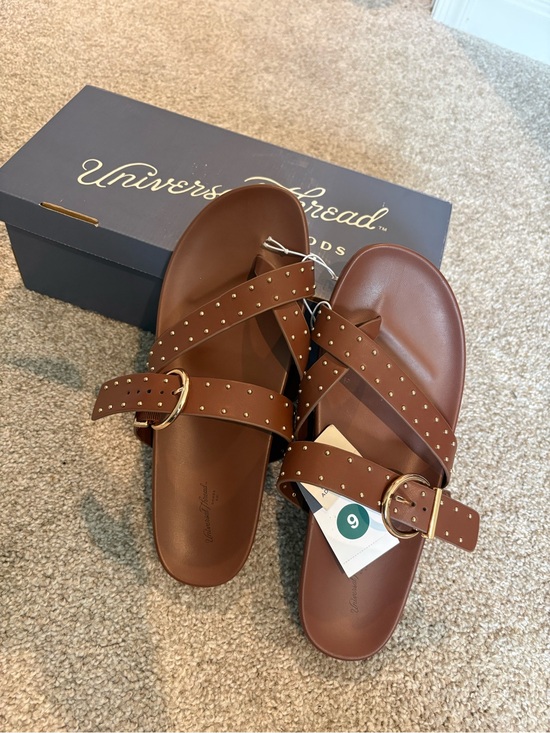 Universal Thread Shoes - Universal Thread Brown Studded Double Strap Slide Sandals